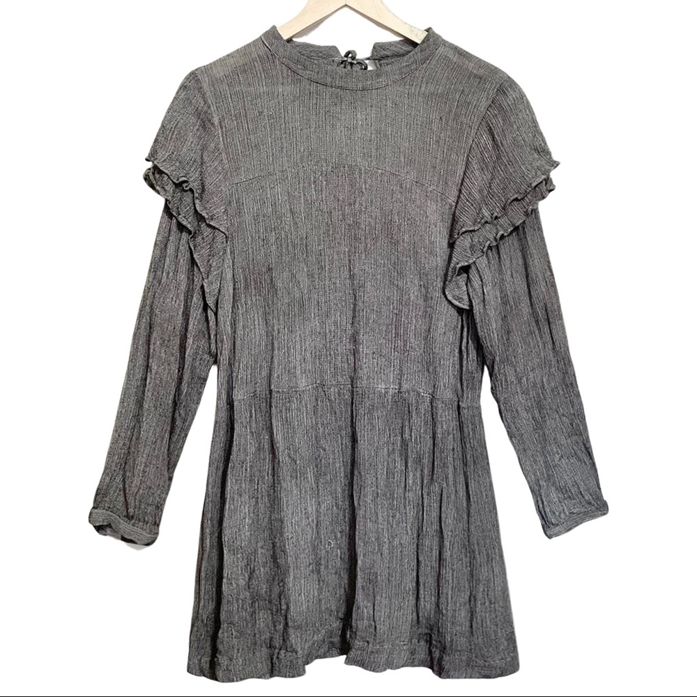 Christy Dawn Gray Mini Dress with Ruffle Shoulders
